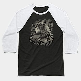 Techno Party DJ Cat 80s Baseball T-Shirt